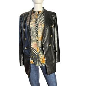 TRUTH By Republic Black Faux Leather Longline Double Breasted Blazer Size US 6
